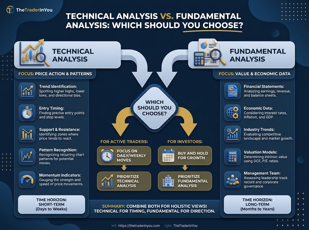 Technical Analysis vs. Fundamental Analysis: Which Should You Choose? 4 Infographic